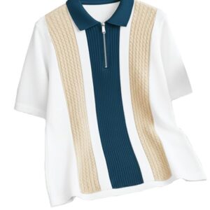 AUSK Men's Retro Cable-Knit Quarter-Zip Polo | Premium Textured Self-Design Half Sleeve T-Shirt for Men